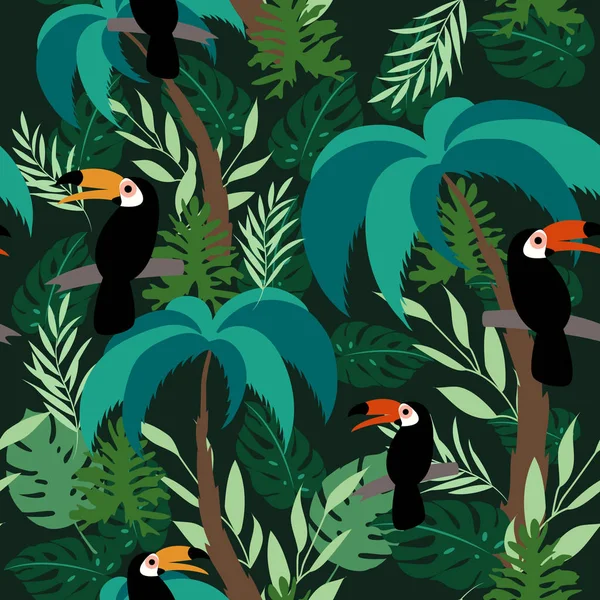 Schöne Nahtlose Muster Papageienvogel Dschungel Fröhlichen Frühling Sommer Afrikanischen Botanischen — Stockvektor
