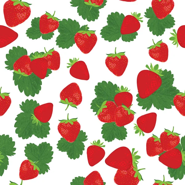 シームレスなパターン赤いイチゴの実を白い背景に置いて — ストックベクタ
