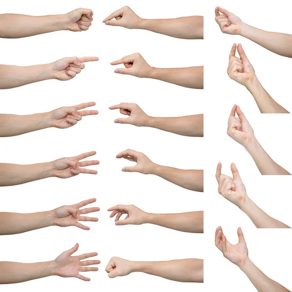 Set of men make various hand gestures isolated on white background. — Stock Photo, Image