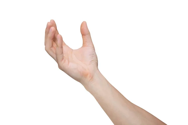 Рука людини тримається ізольовано на білому тлі з відсічним контуром — стокове фото