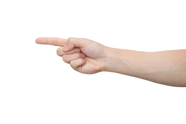 Mão de homem mostrando um dedo isolado no fundo branco com caminho de recorte . — Fotografia de Stock