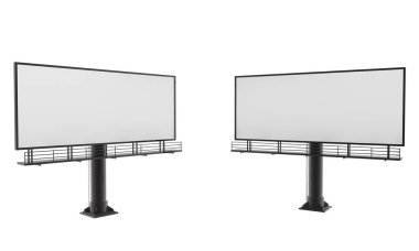 Boş billboard beyaz arka plan üzerinde yeni reklam 3d render için hazır