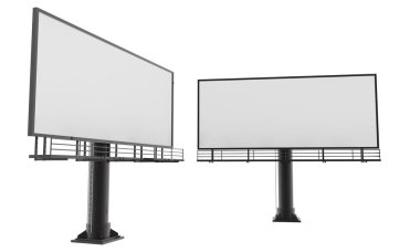 Boş billboard beyaz arka plan üzerinde yeni reklam 3d render için hazır