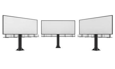Boş billboard beyaz arka plan üzerinde yeni reklam 3d render için hazır
