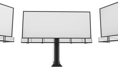 Boş billboard beyaz arka plan üzerinde yeni reklam 3d render için hazır