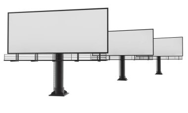 Boş billboard beyaz arka plan üzerinde yeni reklam 3d render için hazır