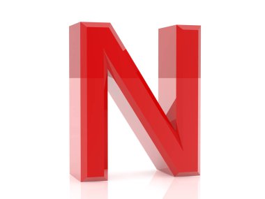 beyaz arka plan 3d render üzerinde kırmızı harf N