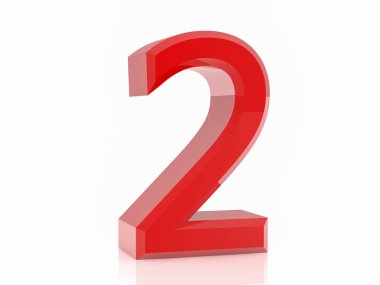 Beyaz arka planda 3d kırmızı sayı 2