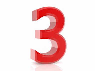 Beyaz arka planda 3d kırmızı sayı 3