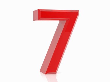 Beyaz arka planda 3d kırmızı sayı 7