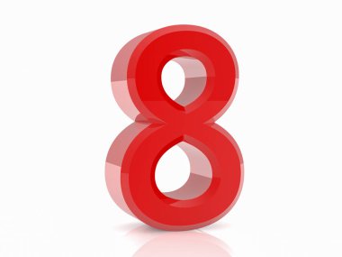 Beyaz arka planda 3d kırmızı sayı 8