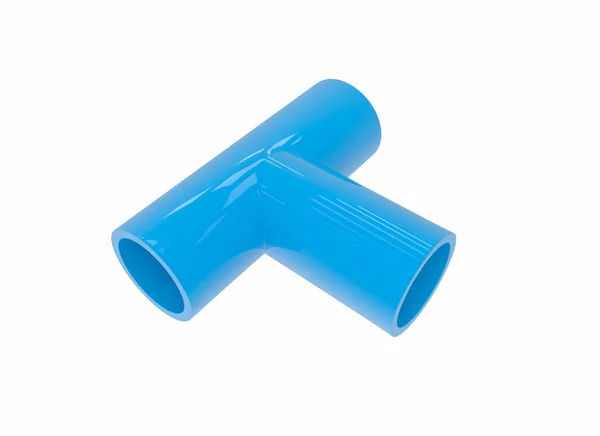 Conexão de tubo de pvc azul isolado no fundo branco — Fotografia de Stock