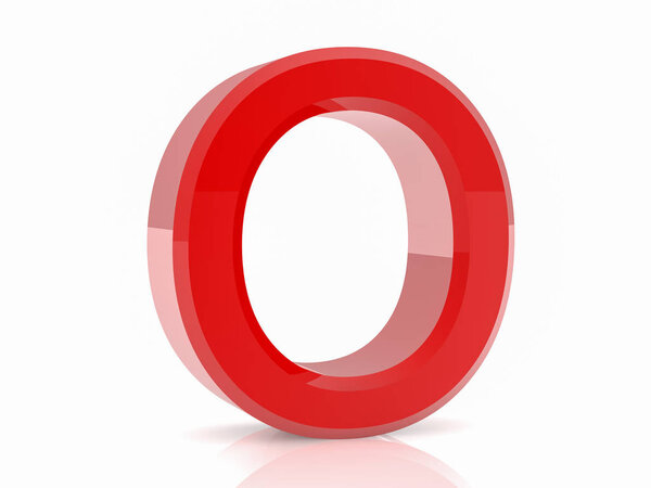 the red letter O on white background 3d rendering