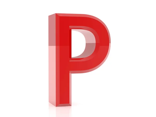 흰색 배경 3D 렌더링의 빨간색 문자 P — 스톡 사진