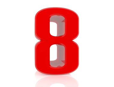 beyaz arka plan 3d render üzerinde kırmızı sayı 8