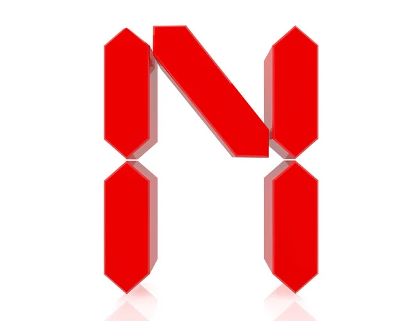 La letra roja N estilo digital sobre fondo blanco 3d renderizado — Foto de Stock