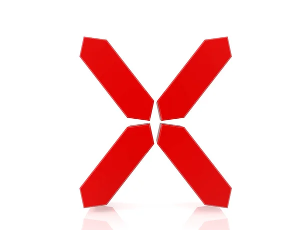 La letra roja X estilo digital sobre fondo blanco 3d renderizado — Foto de Stock