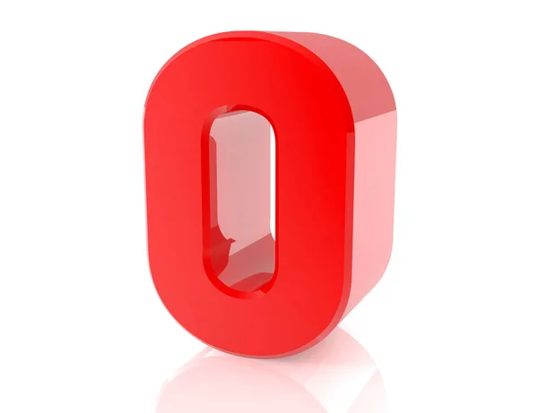 Rojo número 0 sobre fondo blanco 3d renderizado — Foto de Stock