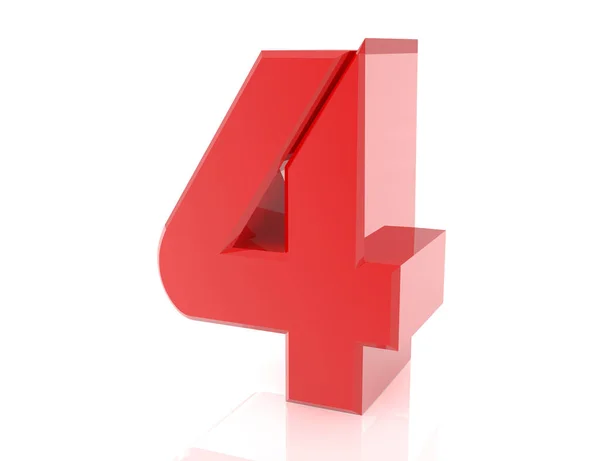 Red number 4 on white background 3d rendering — Stock Photo, Image