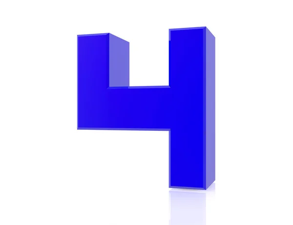 Azul número 4 sobre fondo blanco 3d renderizado — Foto de Stock