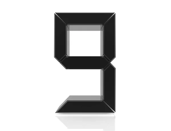 Digital negro número 9 sobre fondo blanco 3d renderizado — Foto de Stock