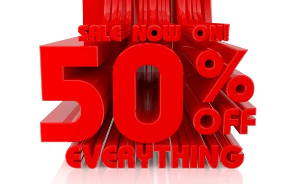 3D SALE SEKARANG ON 50% OFF SEMUANYA word on white background 3d rendering — Stok Foto