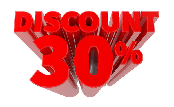 Скидка 30% слова на белом фоне 3D рендеринг
