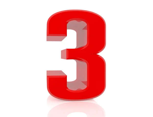 Roșu numărul 3 pe fundal alb redare 3d — Fotografie, imagine de stoc