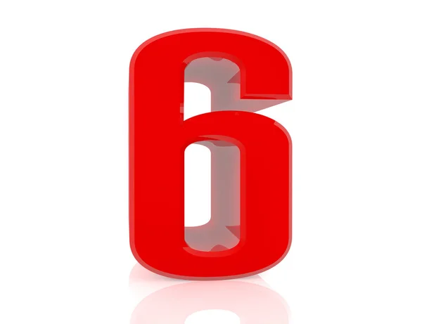 Red number 6 on white background 3d rendering — Stock Photo, Image