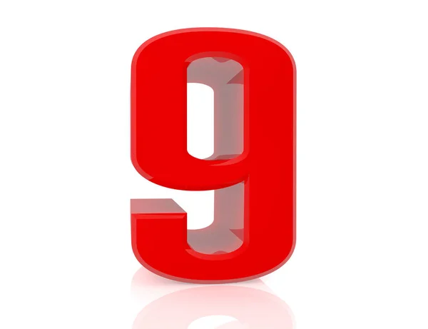 Red number 9 on white background 3d rendering — Stock Photo, Image