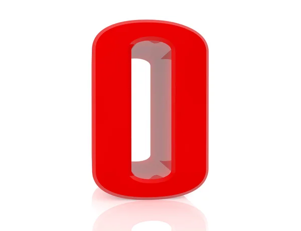 Rojo número 0 sobre fondo blanco 3d renderizado —  Fotos de Stock
