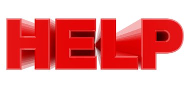 Beyaz arka plan çizimi 3d render kırmızı kelime yardım