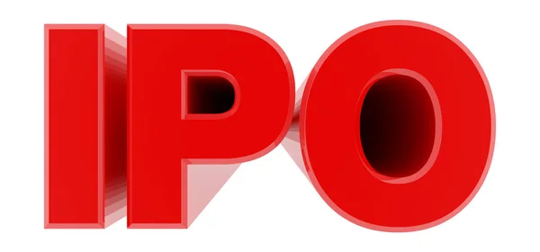 IPO czerwone słowo na białym tle ilustracja renderowania 3D — Zdjęcie stockowe