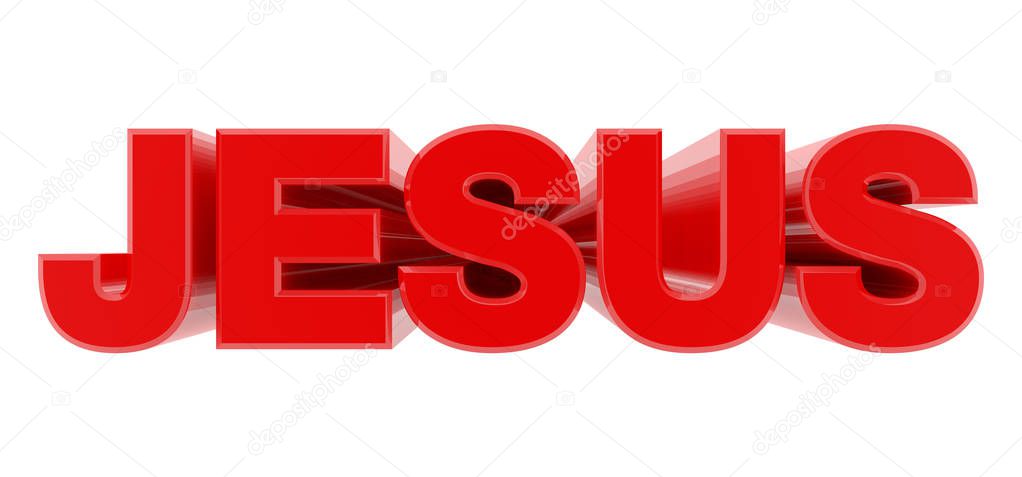 JESUS red word on white background illustration 3D rendering