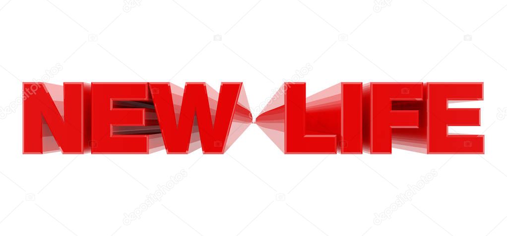 NEW LIFE red word on white background illustration 3D rendering