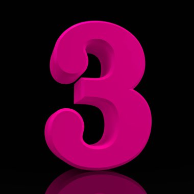 Siyah arka plan illüstrasyon 3d render üzerinde Sayı 3 pembe renk koleksiyonu