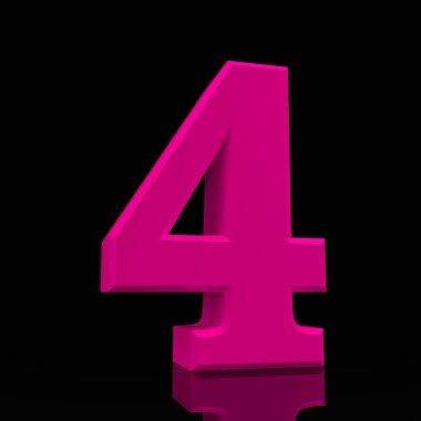 Siyah arka plan illüstrasyon 3d render üzerinde Sayı 4 pembe renk koleksiyonu