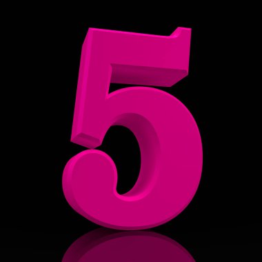 Siyah arka plan illüstrasyon 3d render üzerinde Sayı 5 pembe renk koleksiyonu