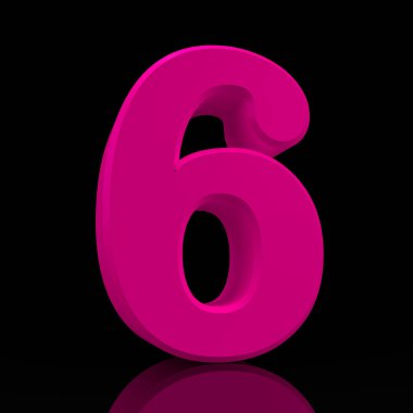 Siyah arka plan illüstrasyon 3d render üzerinde Sayı 6 pembe renk koleksiyonu