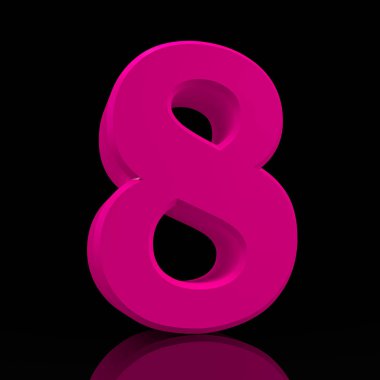 Sayı 8 siyah arka plan illüstrasyon 3d render pembe renk koleksiyonu