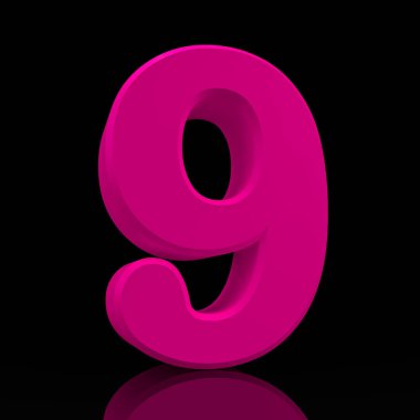 Siyah arka plan illüstrasyon 3d render üzerinde Numara 9 pembe renk koleksiyonu