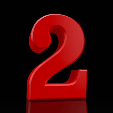 Siyah arka plan illüstrasyon 3d render üzerinde Sayı 2 kırmızı renk koleksiyonu