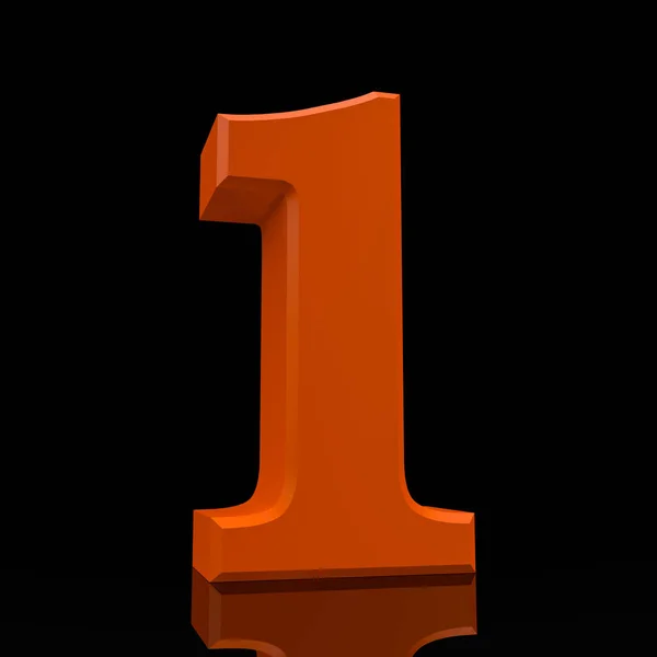 Number 1 orange color collection on black background illustration 3D rendering — Stock Photo, Image