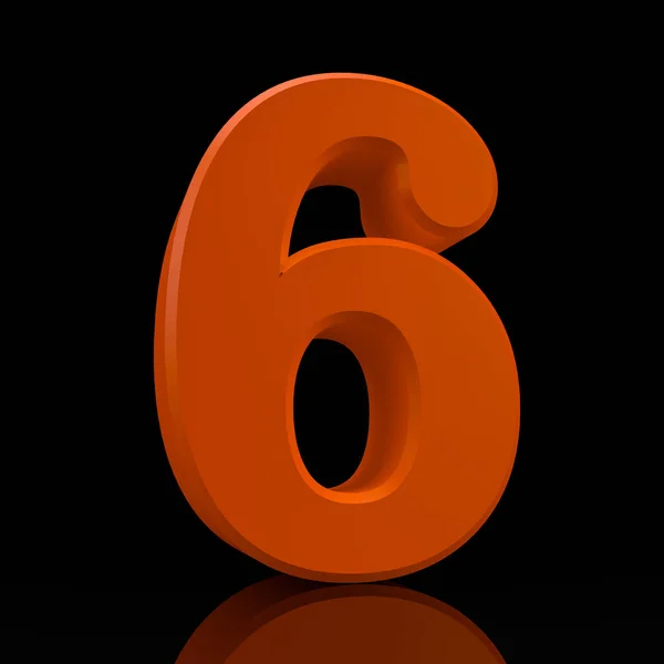Nummer 6 oranje kleurencollectie op zwarte achtergrond illustratie 3d rendering — Stockfoto