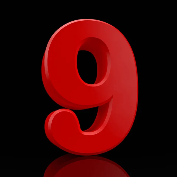 Número 9 coleção de cores vermelhas no fundo preto ilustração 3D renderização — Fotografia de Stock