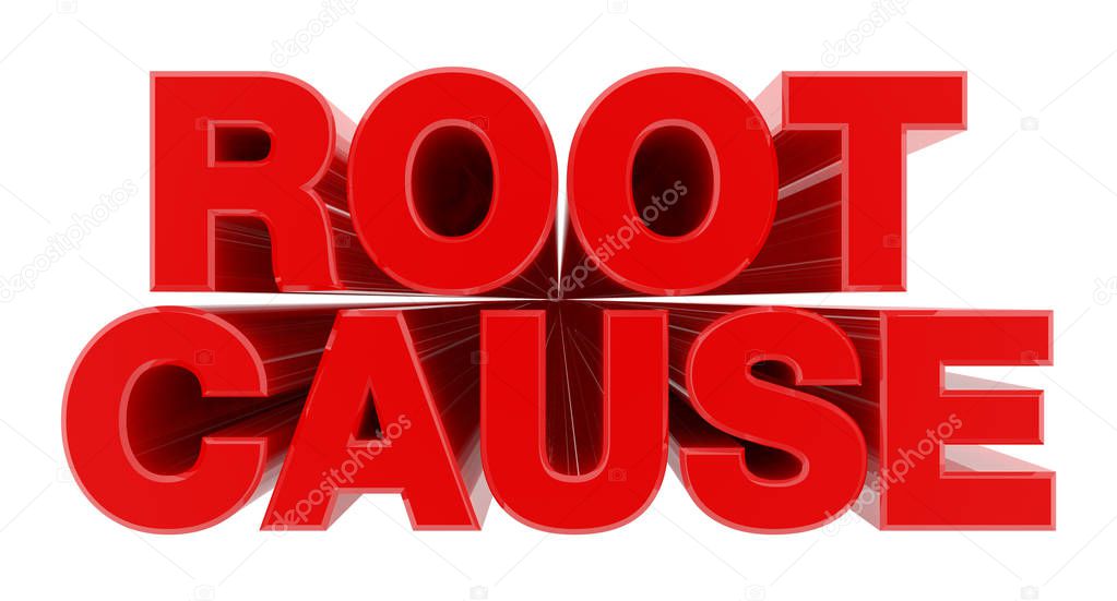 ROOT CAUSE red word on white background illustration 3D rendering