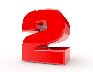 Beyaz arka plan 3d render 3d kırmızı sayı 2