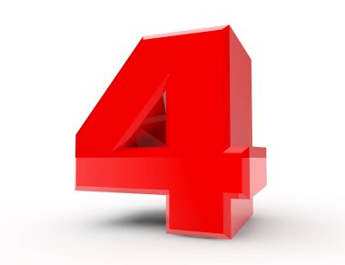 Beyaz arka plan 3d render 3d kırmızı sayı 4