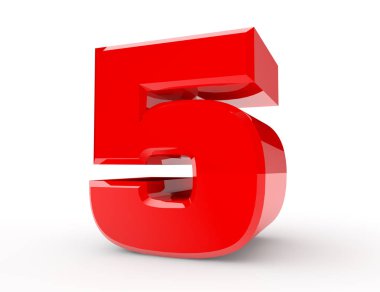 Beyaz arka plan 3d render 3d kırmızı sayı 5