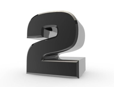 Beyaz arkaplanda 3d Siyah 2 numara 3d görüntüleme